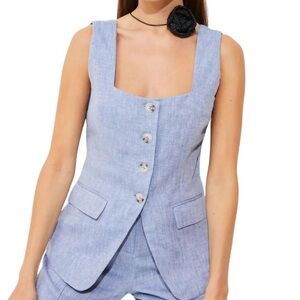 Suncoo Lenox Button Front Vest cotton linen blue Paris Size small French office